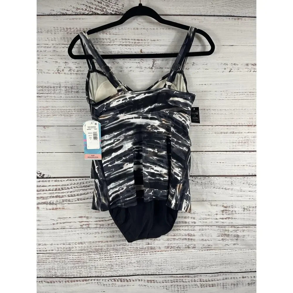 Swim Solutions 8 Triple Tier Coastal Plates Black Tiered Tummy Control One-Piece - Picture 4 of 10
